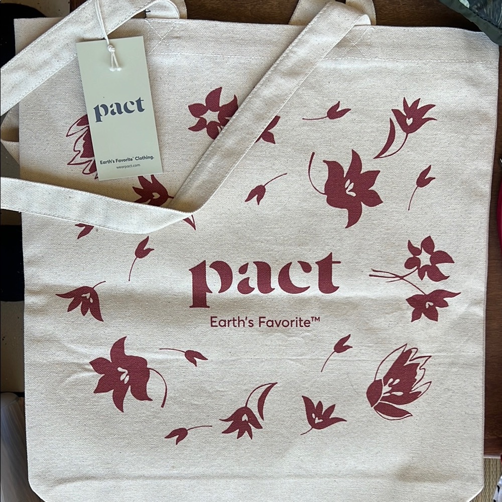 NWT: Pact Natural Tote with Red Floral Accents